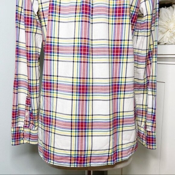 Talbots Classic Cotton Plaid Button Down Shirt Medium White Red Yellow Blue - Picture 9 of 11